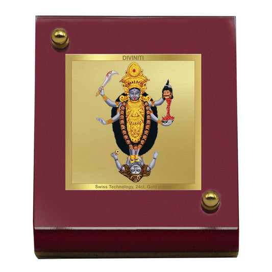 Diviniti 24K Gold Plated Maa Kali Frame For Car Dashboard, Home Decor, Puja Room (5.5 x 6.5 CM)