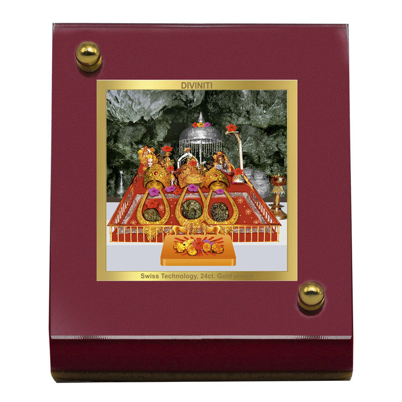 Diviniti 24K Gold Plated Vaishno Devi Frame For Car Dashboard, Home Decor, Table Top, Puja, Gift (5.5 x 6.5 CM)