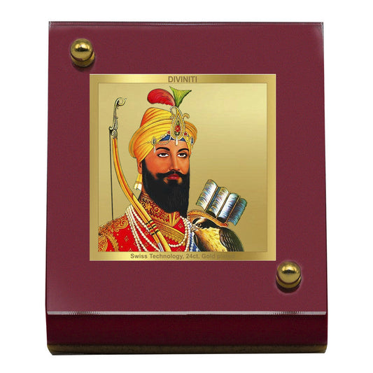 Diviniti 24K Gold Plated Guru Gobind Singh Frame For Car Dashboard & Home Decor Showpiece (5.5 x 6.5 CM)