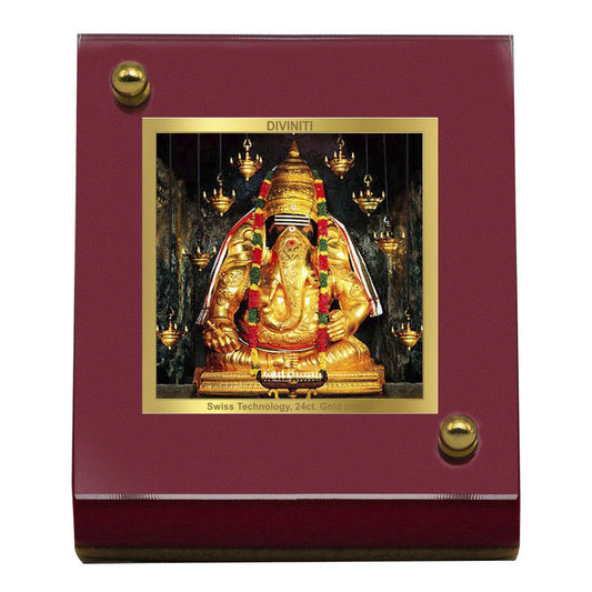 Diviniti 24K Gold Plated Ayyappa Vinayagar Frame For Car Dashboard, Home Decor, Prayer, Gift (5.5 x 6.5 CM)