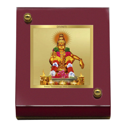 Diviniti 24K Gold Plated Ayyappan Ji Frame For Car Dashboard Showpiece, Home Decor, Prayer, Gift (5.5 x 6.5 CM)