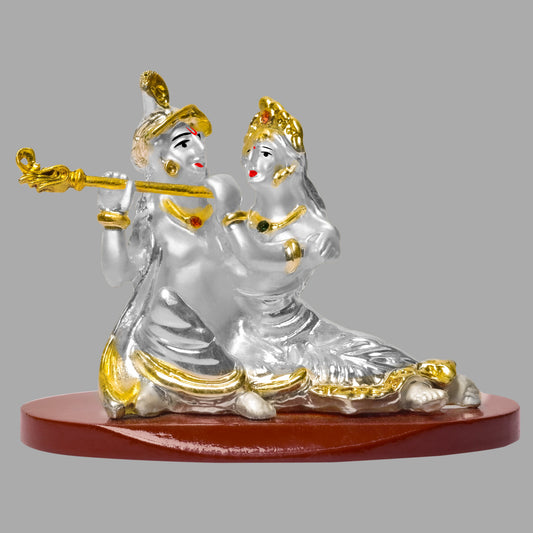 DIVINITI 999 Silver Plated Radha Krishna Idol For Car Dashboard, Home Decoration, Puja, Gift (6 X 8.5 CM)