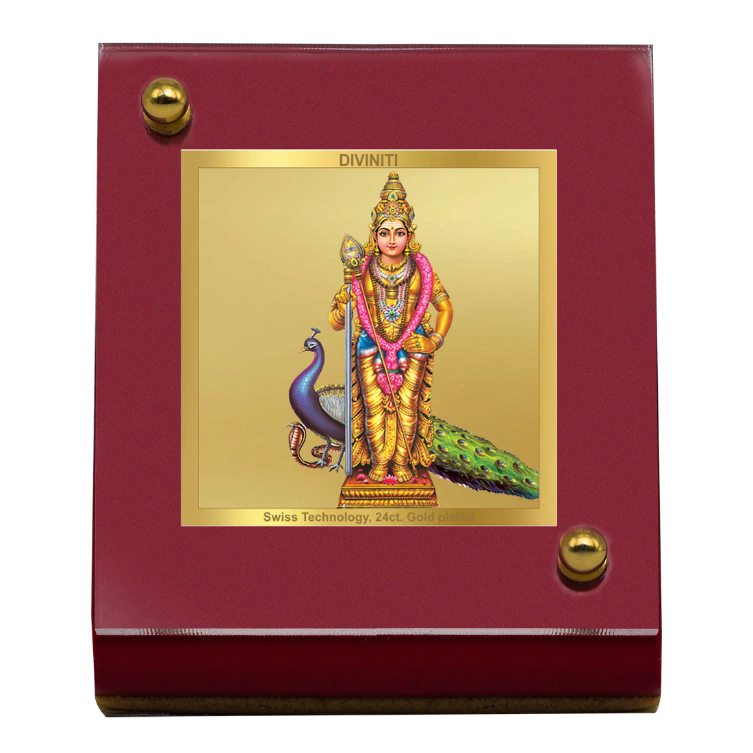 Diviniti 24K Gold Plated Murugan For Car Dashboard, Home Decor, Table, Worship (7 x 9 CM)