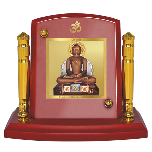 Diviniti 24K Gold Plated Mahavir For Car Dashboard, Home Decor, Table, Prayer (7 x 9 CM)