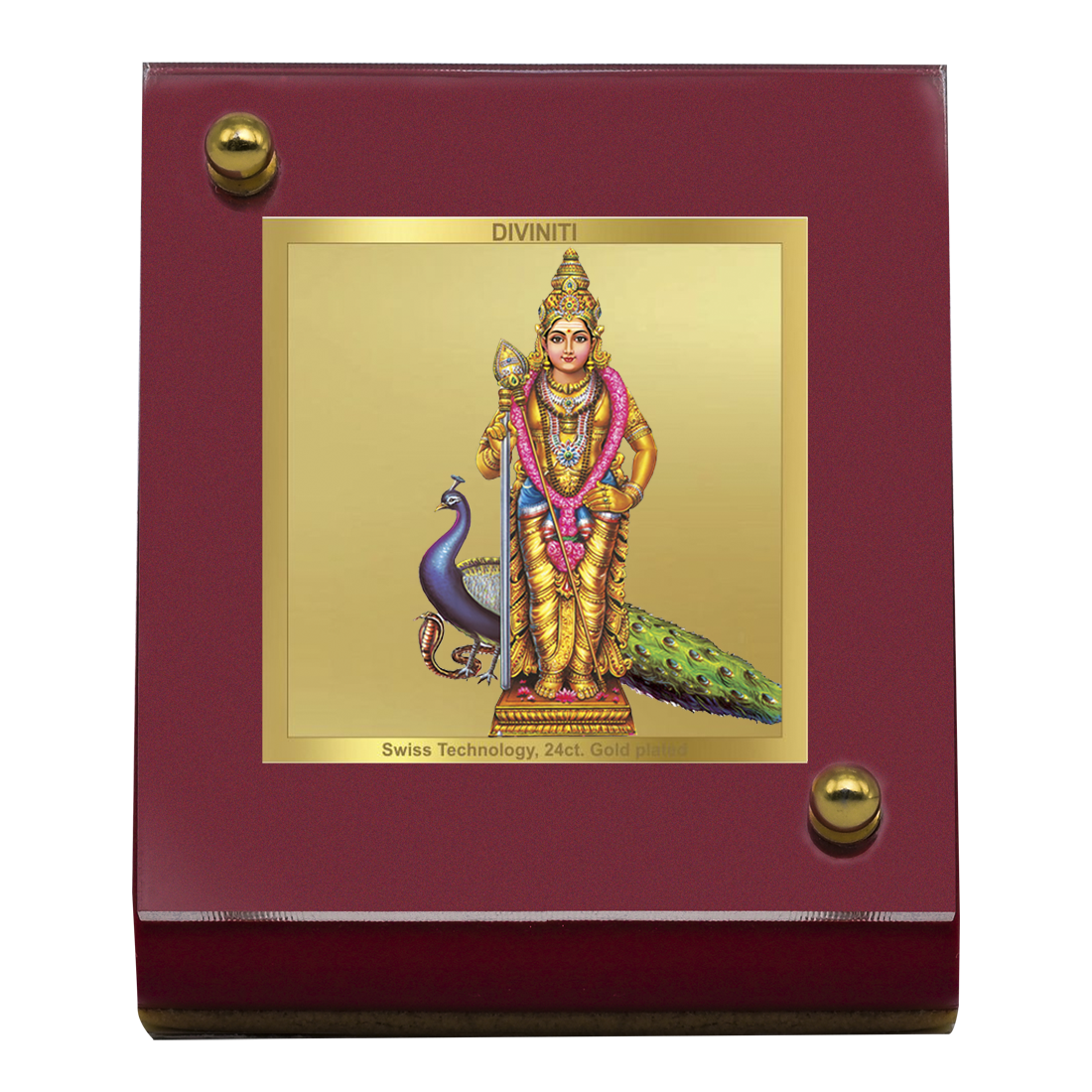 Diviniti 24K Gold Plated Murugan For Car Dashboard, Home Decor, Table, Worship (7 x 9 CM)