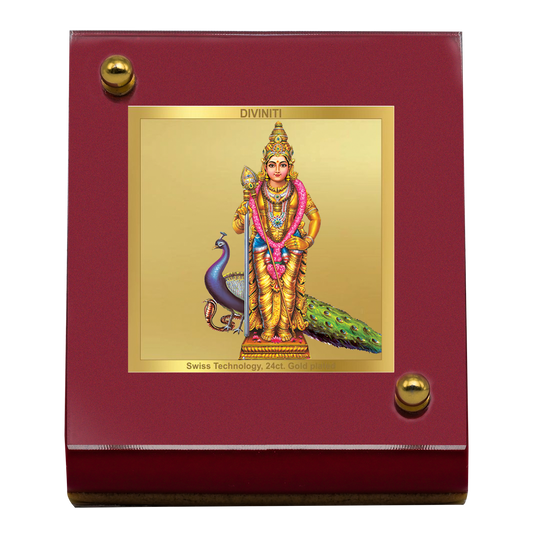 Diviniti 24K Gold Plated Murugan For Car Dashboard, Home Decor, Table, Worship (7 x 9 CM)