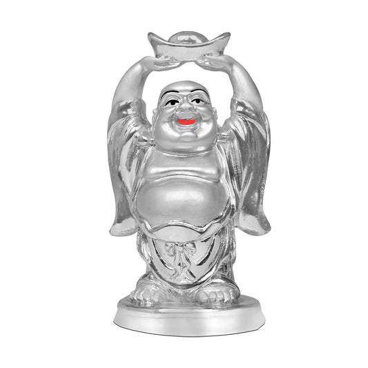 Diviniti 999 Silver Plated Laughing Buddha Statue for Home Decor (12X7CM)