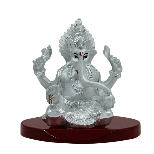 Diviniti 999 Silver Plated Lord Ganesha Idol for Home Decor Showpiece (8X6.5CM)