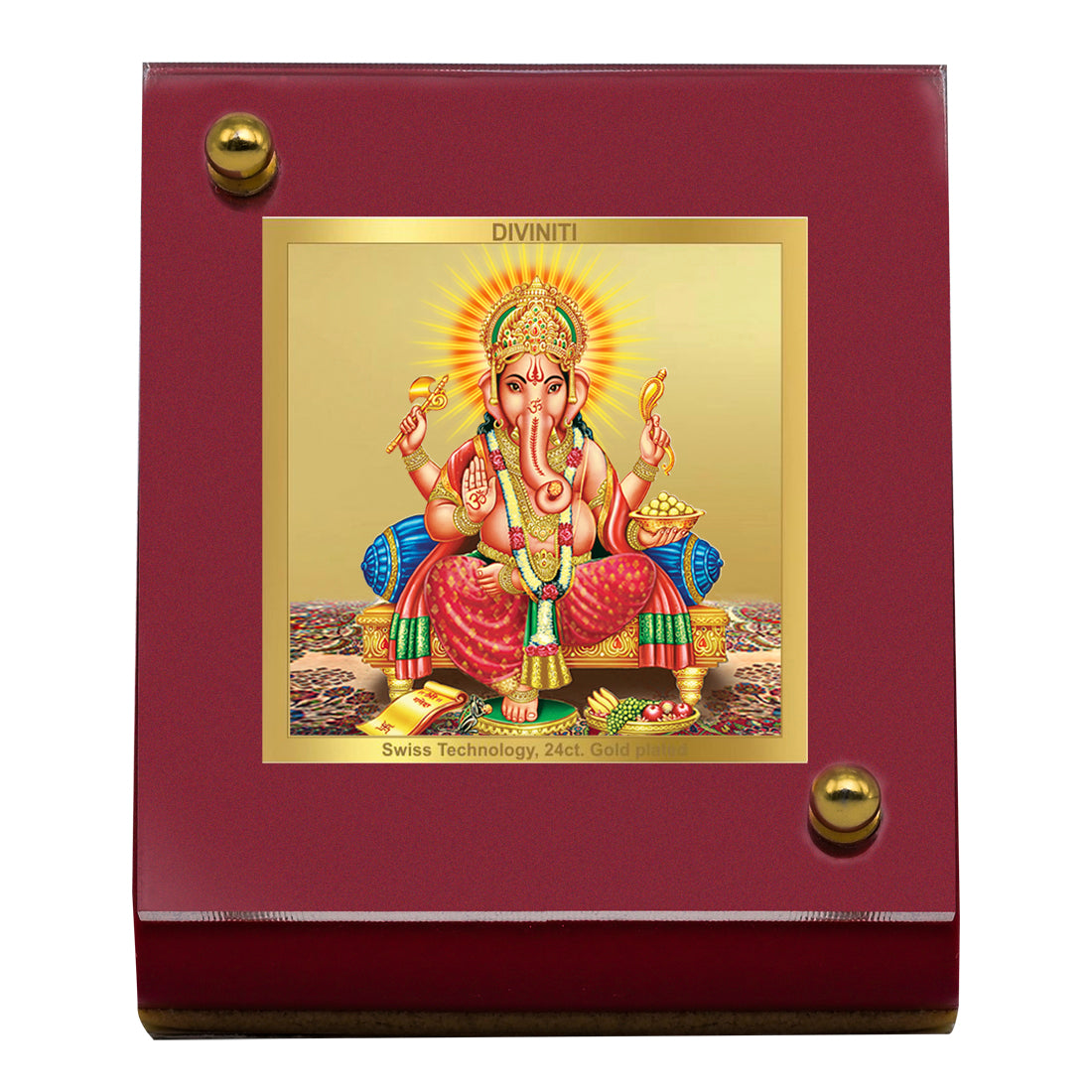 Diviniti 24K Gold Plated Ganesh Ji Frame For Car Dashboard, Home Decor, Office Table, Puja (5.5 x 6.5 CM)