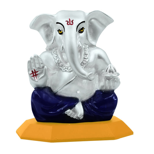 Diviniti 999 Silver Plated Lord Ganesha Idol for Home Decor Showpiece, Puja Room (5X5CM)