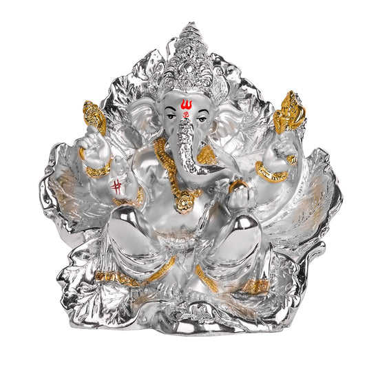 Diviniti 999 Silver Plated Ganesha Idol for Home Decor Showpiece (21 X 17.5 CM)