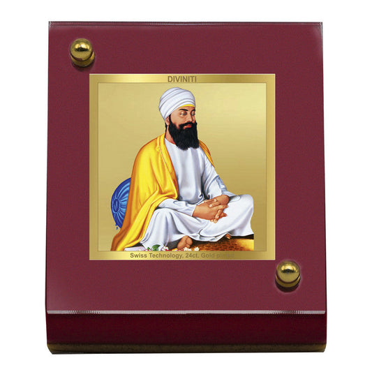 Diviniti 24K Gold Plated Guru Tegh Bahadur Ji Frame For Car Dashboard, Home Decor, Table (5.5 x 6.5 CM)