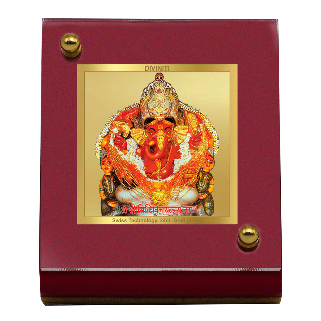 Diviniti 24K Gold Plated Siddhivinayak Frame For Car Dashboard, Home Decor, Table Top, Puja Room (5.5 x 6.5 CM)