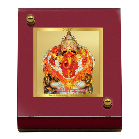 Diviniti 24K Gold Plated Siddhivinayak Frame For Car Dashboard, Home Decor, Table Top, Puja Room (5.5 x 6.5 CM)