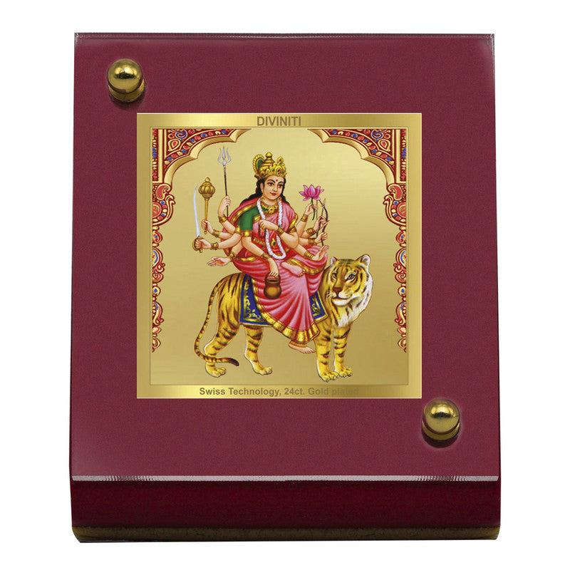 Diviniti 24K Gold Plated Kushmanda Mata Frame For Car Dashboard, Home Decor, Puja & Gift (5.5 x 6.5 CM)