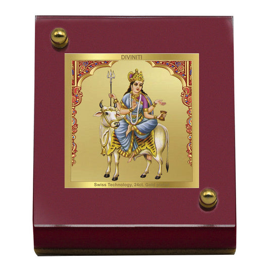 Diviniti 24K Gold Plated Mahagauri Mata Frame For Car Dashboard, Home Decor, Puja, Gift (5.5 x 6.5 CM)