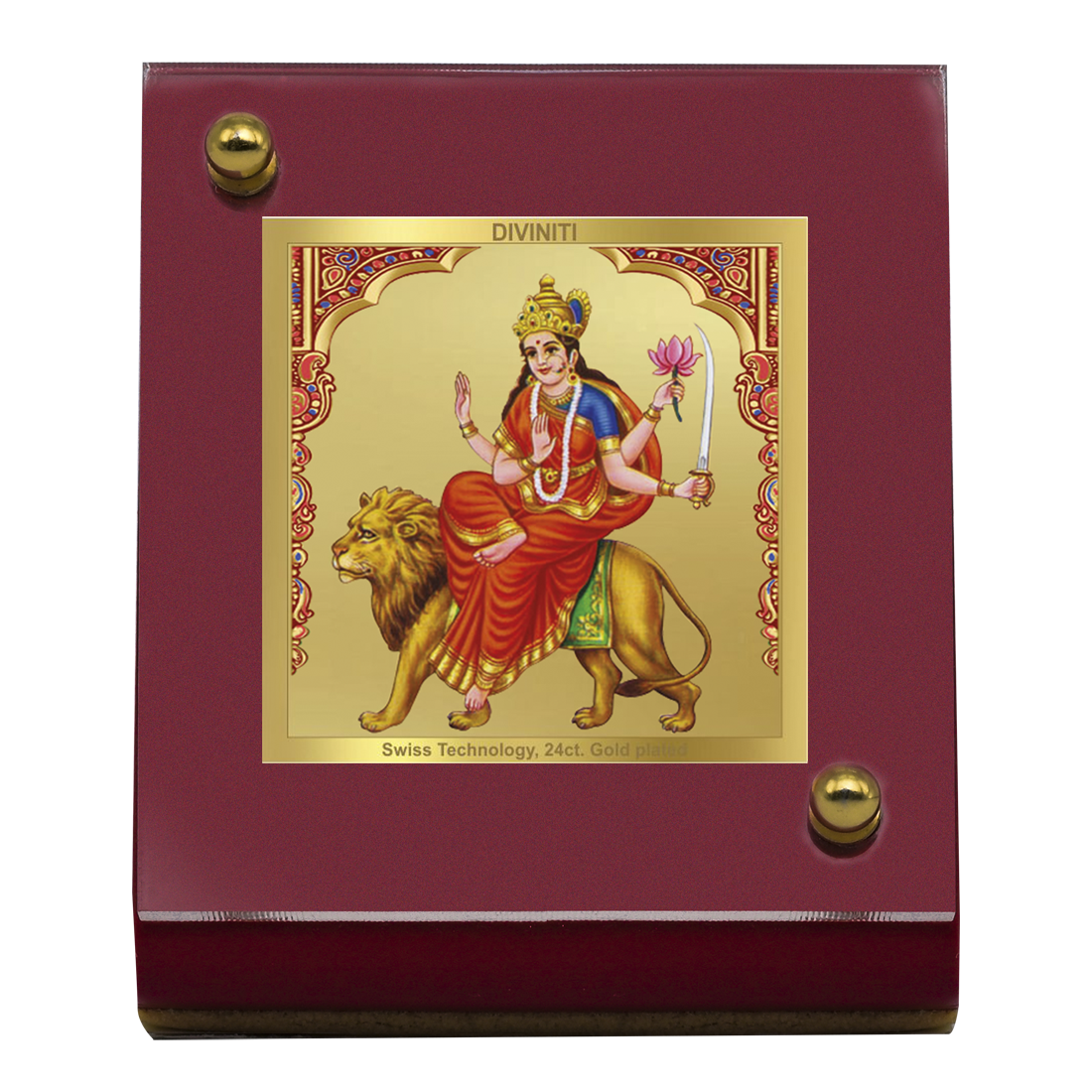 Diviniti 24K Gold Plated Katyani Mata Frame For Car Dashboard, Home Decor & Puja Room (5.5 x 6.5 CM)