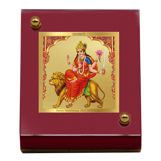 Diviniti 24K Gold Plated Katyani Mata Frame For Car Dashboard, Home Decor & Puja Room (5.5 x 6.5 CM)