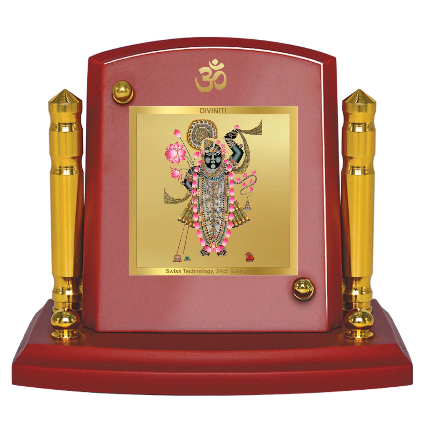 Diviniti 24K Gold Plated Shrinathji For Car Dashboard, Home Decor, Table, Puja (7 x 9 CM)