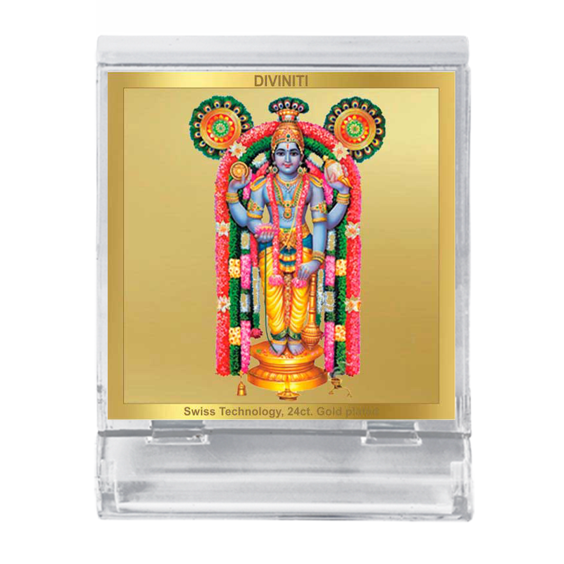 Diviniti 24K Gold Plated Guruvayurappan Frame For Car Dashboard, Home Decor, Puja, Gift (5.8 x 4.8 CM)