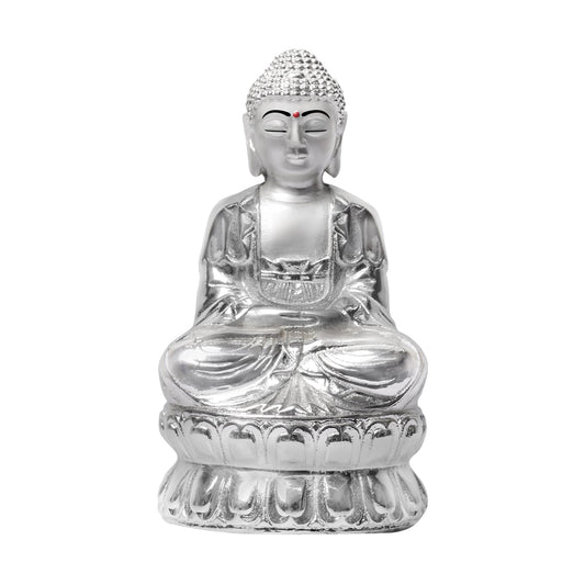 Diviniti 999 Silver Plated Buddha Idol for Home Decor Showpiece (14 X 7.5 CM)