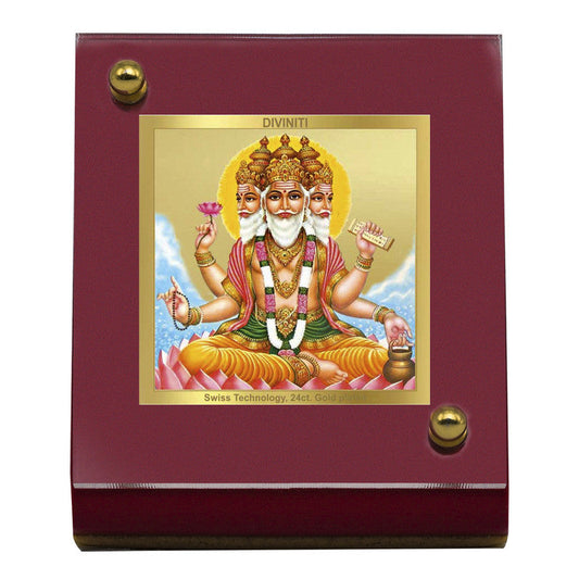 Diviniti 24K Gold Plated Brahma Frame For Car Dashboard, Home Decor Showpiece, Puja (5.5 x 6.5 CM)