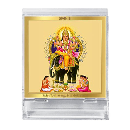 Diviniti 24K Gold Plated Vishwakarma Frame For Car Dashboard, Home Decor, Puja, Gift (5.8 x 4.8 CM)