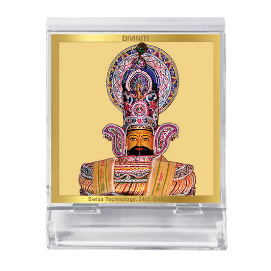 DIVINITI 24K Gold Plated Khatu Shyam Frame For Car Dashboard, Home Decoration, Gift (5.8 X 4.8 CM)