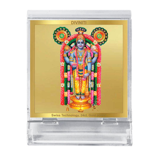 Diviniti 24K Gold Plated Guruvayurappan Frame For Car Dashboard, Home Decor, Puja, Gift (5.8 x 4.8 CM)