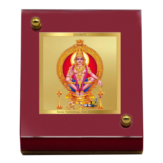 Diviniti 24K Gold Plated Ayyappan Ji Frame For Car Dashboard, Home Decor, Table, Puja (5.5 x 6.5 CM)