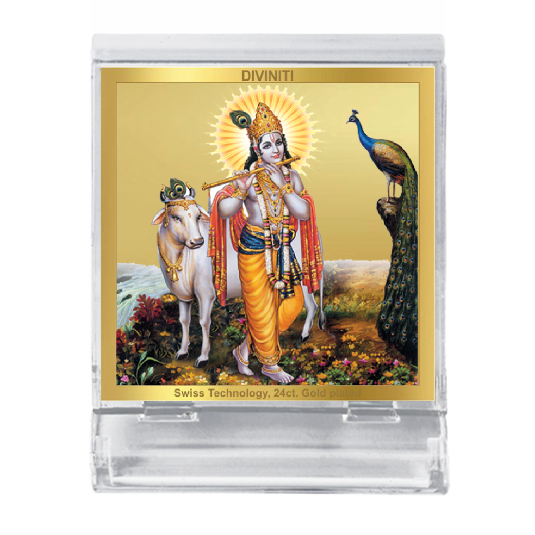 Diviniti 24K Gold Plated Krishna Frame For Car Dashboard, Home Decor, Puja, Gift (5.8 x 4.8 CM)