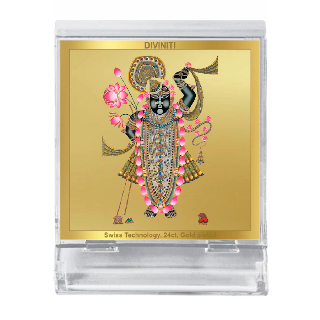 Diviniti 24K Gold Plated Shrinathji Frame For Car Dashboard, Home Decor, Table Top, Puja (5.8 x 4.8 CM)