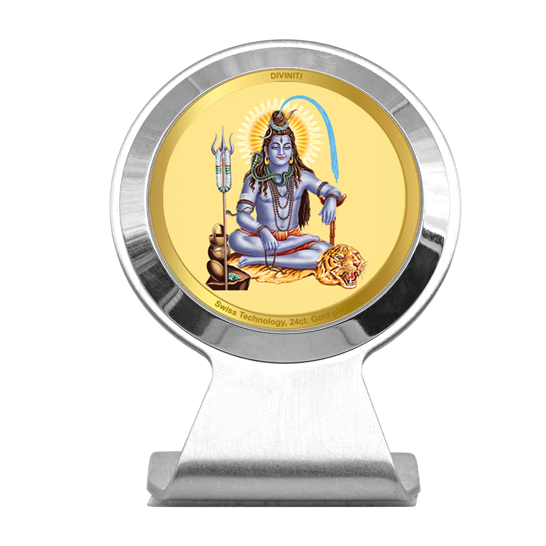 Diviniti 24K Gold Plated Shiva Frame For Car Dashboard, Home Decor, Table Top & Puja (6.2 x 4.5 CM)