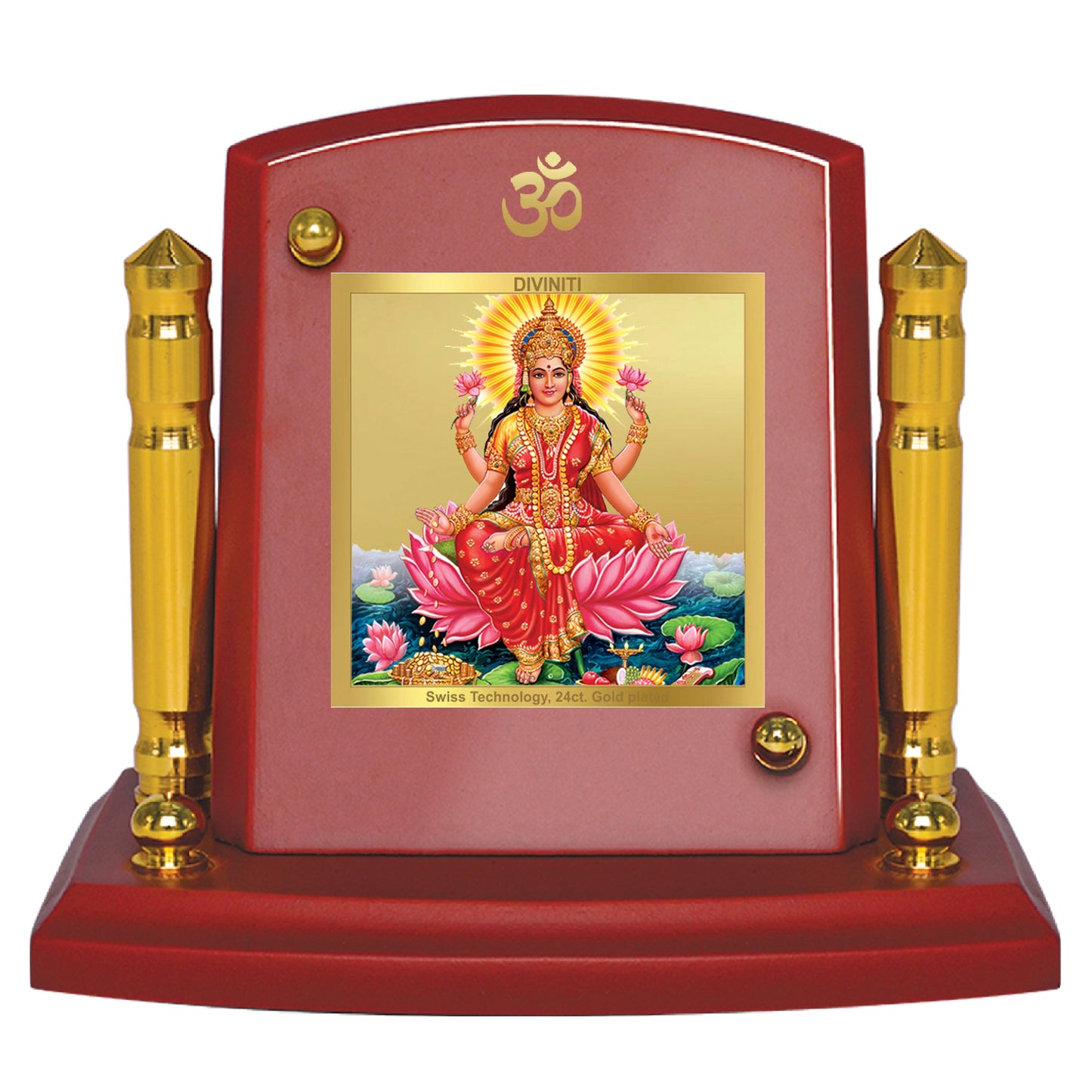 Diviniti 24K Gold Plated Lakshmi Ji Frame For Car Dashboard, Home Decor, Puja Room, Worship (7 x 9 CM)