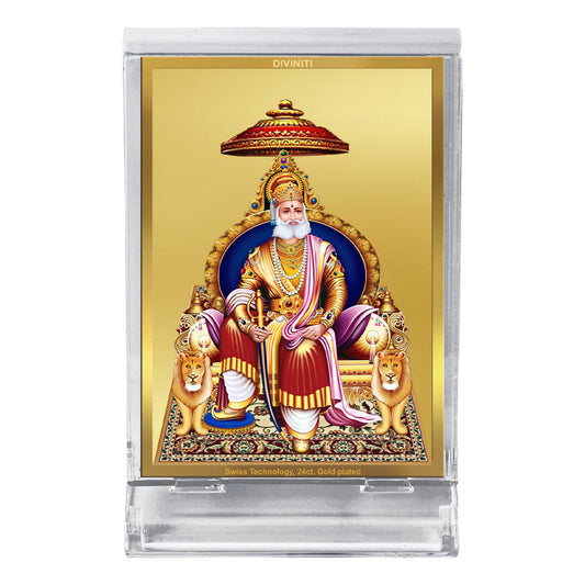 Diviniti 24K Gold Plated Maharaja Agrasen Frame For Car Dashboard, Home Decor, Table Top, Gift (11 x 6.8 CM)