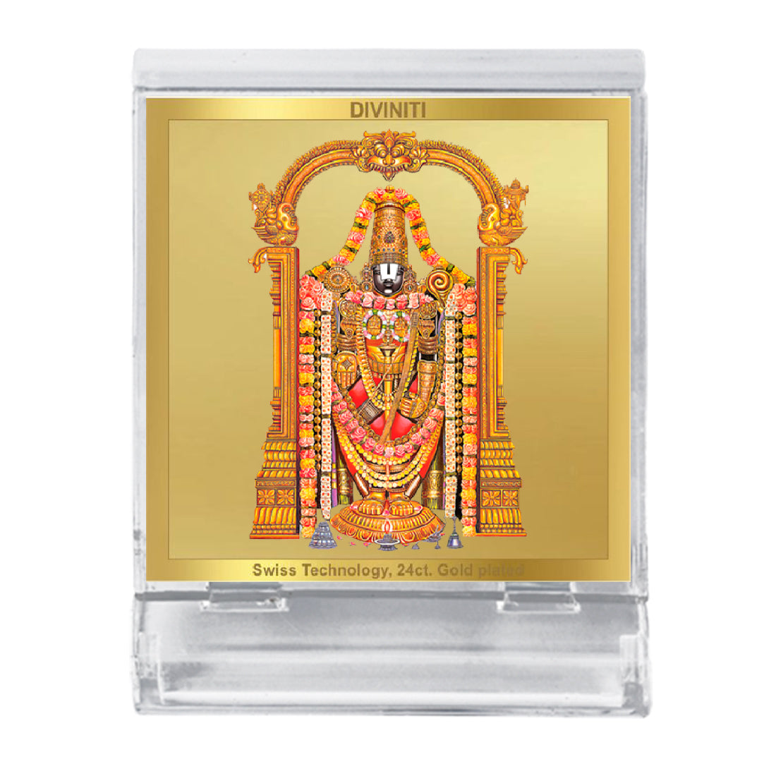 Diviniti 24K Gold Plated Tirupati Balaji Frame For Car Dashboard Décor, Home Decor, Puja, Gift (5.8 x 4.8 CM)