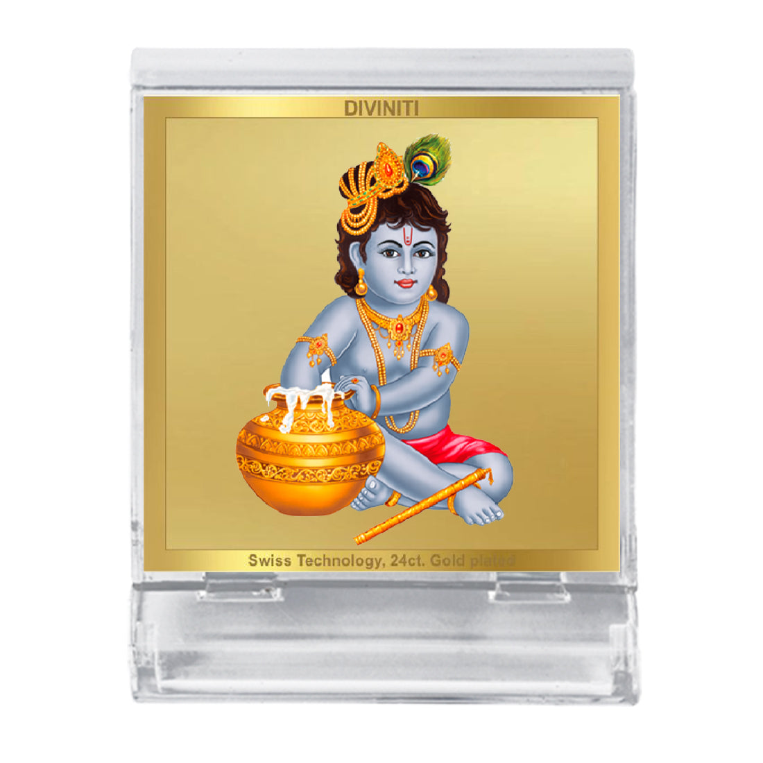 Diviniti 24K Gold Plated Bal Gopal Frame For Car Dashboard, Home Decor, Puja, Festival Gift (5.8 x 4.8 CM)