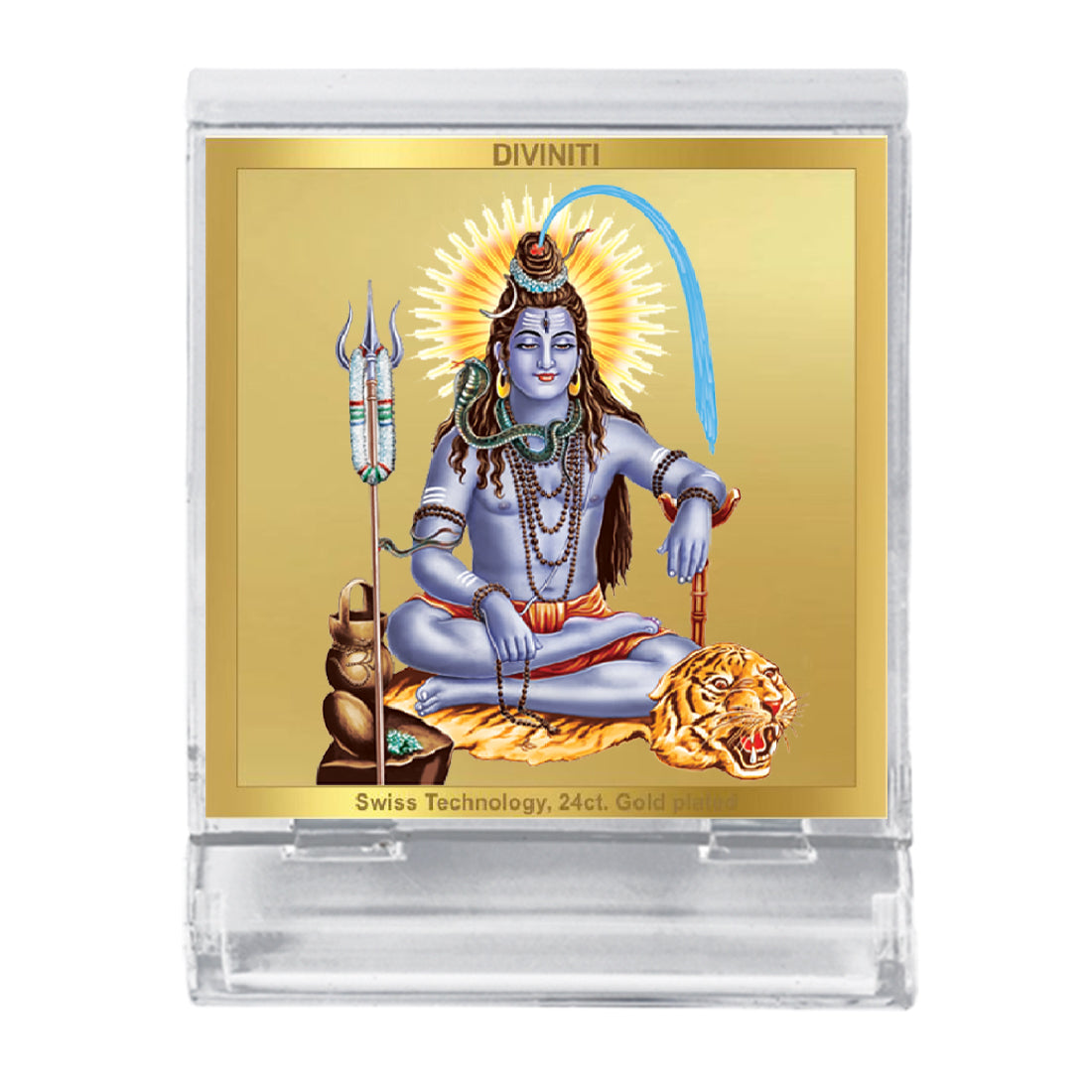 Diviniti 24K Gold Plated Shiva Frame For Car Dashboard, Home Decor, Puja, Gift (5.8 x 4.8 CM)