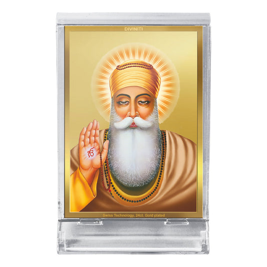 Diviniti 24K Gold Plated Guru Nanak Frame For Car Dashboard, Home Decor & Table Top (11 x 6.8 CM)