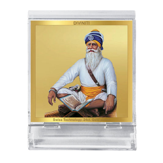 Diviniti 24K Gold Plated Baba Deep Singh Frame For Car Dashboard, Home Decor, Table, Gift (5.8 x 4.8 CM)