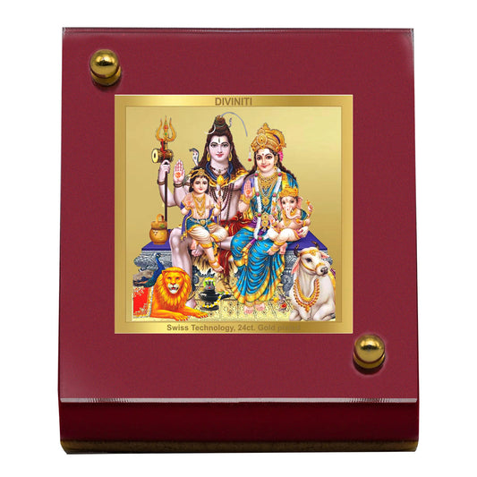 Diviniti 24K Gold Plated Shiv Parivar For Car Dashboard, Home Decor & Worship (7 x 9 CM)