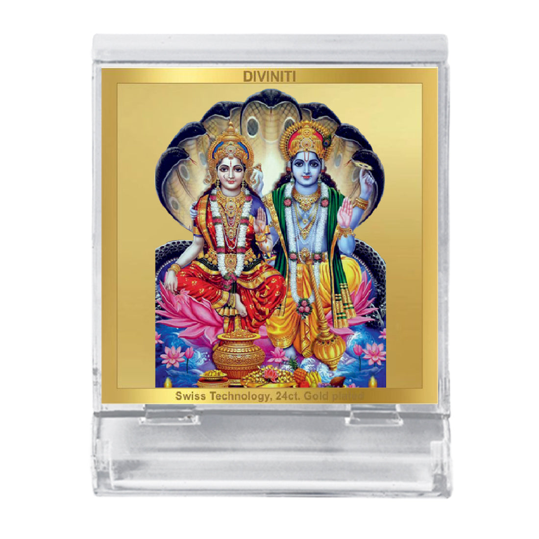 Diviniti 24K Gold Plated Vishnu Laxmi Frame For Car Dashboard, Home Decor, Puja, Gift (5.8 x 4.8 CM)