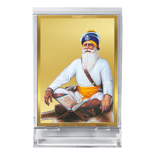 Diviniti 24K Gold Plated Baba Deep Singh Frame For Car Dashboard, Home Decor, Table, Prayer (11 x 6.8 CM)