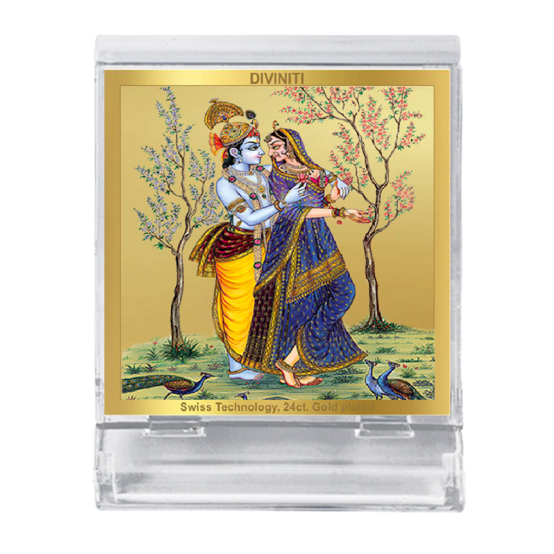 DIVINITI Radha krishna God Idol Photo Frame for Car Dashboard, Table Décor, Office | ACF 3A Acrylic Frame, 24K Gold Plated Foil|Idol for Pooja, Prayer, Gifts Items (5.8X4.8 cm)