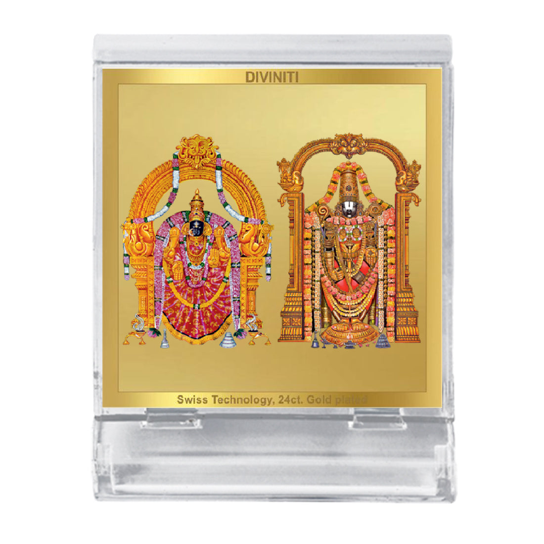 Diviniti 24K Gold Plated Padmavathi Balaji Frame For Car Dashboard, Home Decor, Table Top, Gift (5.8 x 4.8 CM)