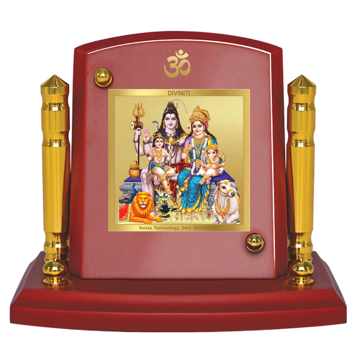 Diviniti 24K Gold Plated Shiva Parvati For Car Dashboard, Home Decor, Table Top, Puja (7 x 9 CM)