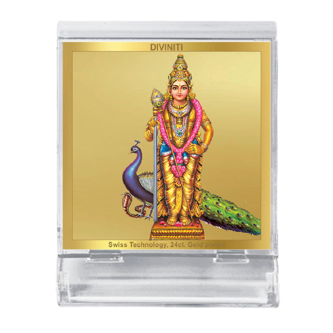 Diviniti 24K Gold Plated Murugan Frame For Car Dashboard, Home Decor, Worship, Gift (5.8 x 4.8 CM)