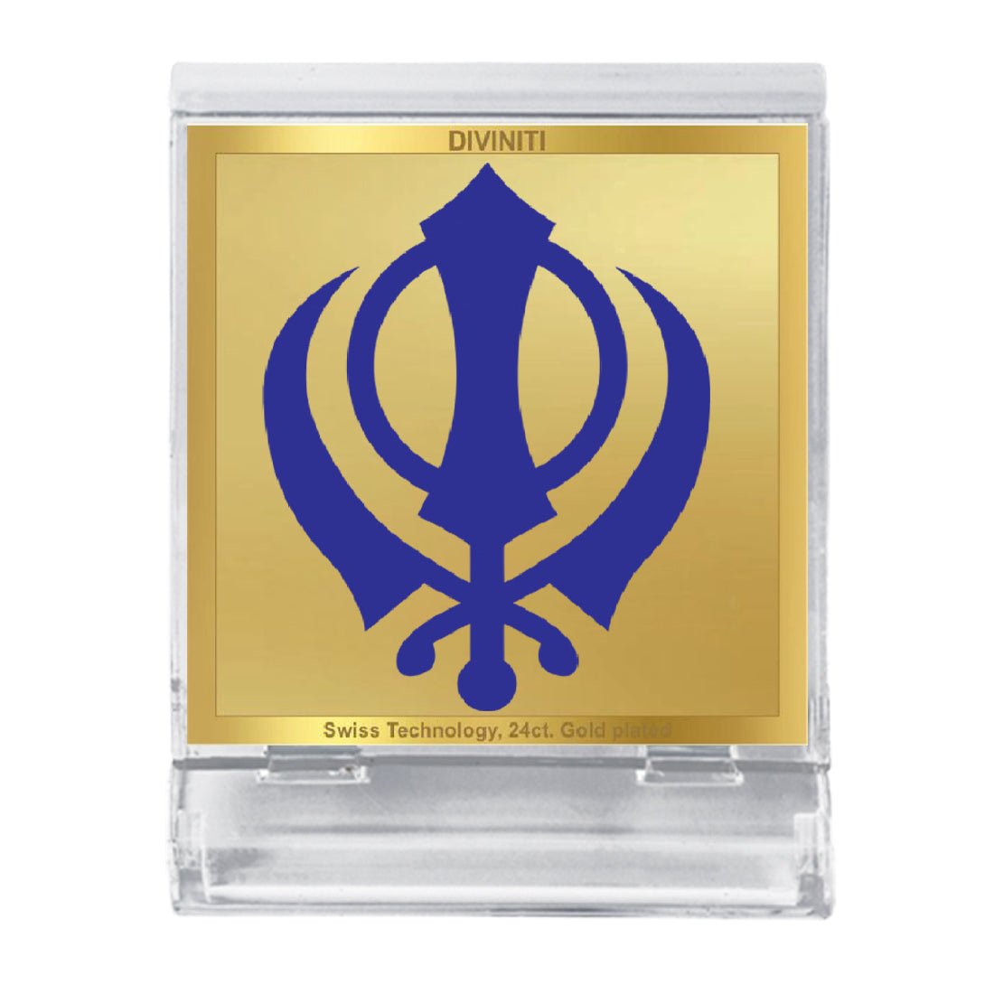 Diviniti 24K Gold Plated Khanda Sahib Frame For Car Dashboard, Home Decor, Table, Prayer (5.8 x 4.8 CM)