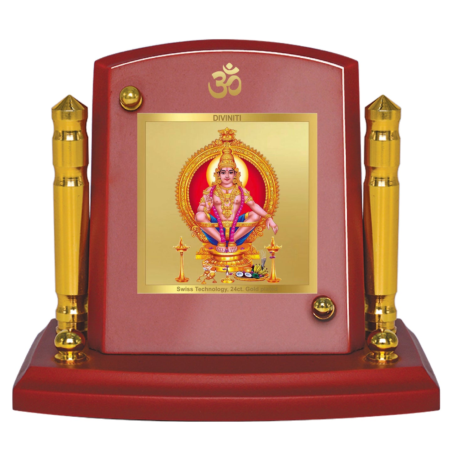 Diviniti 24K Gold Plated Ayyappan Ji For Car Dashboard, Home Decor, Prayer (7 x 9 CM)