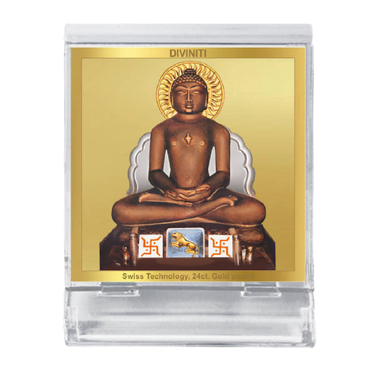 Diviniti 24K Gold Plated Mahavir Frame For Car Dashboard, Home Decor Showpiece & Festival Gift (5.8 x 4.8 CM)